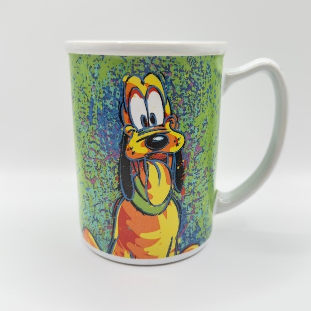Disney Pluto Coffee Mug Colorful Green Splatter Design Pluto‎ Handle Thailand